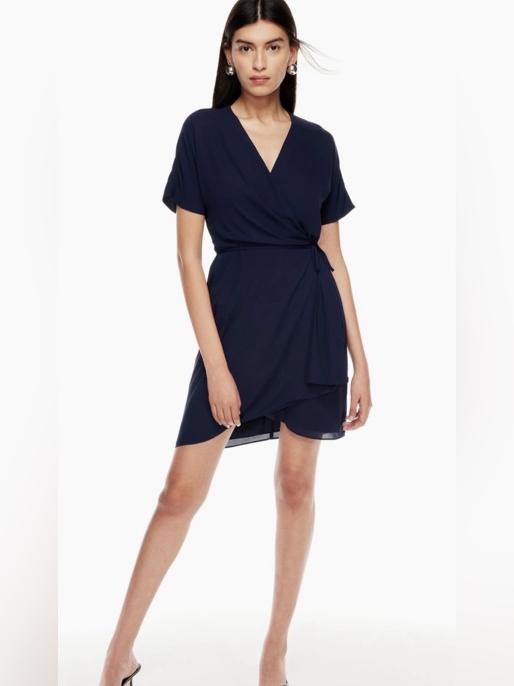 Aritzia Babaton Wallace Wrap Dress Small Navy Blue Chic Office Minimalist